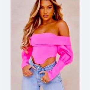 Pretty Little Things Hot Pink Bardot Frill Corset Top NWOT size 10‎